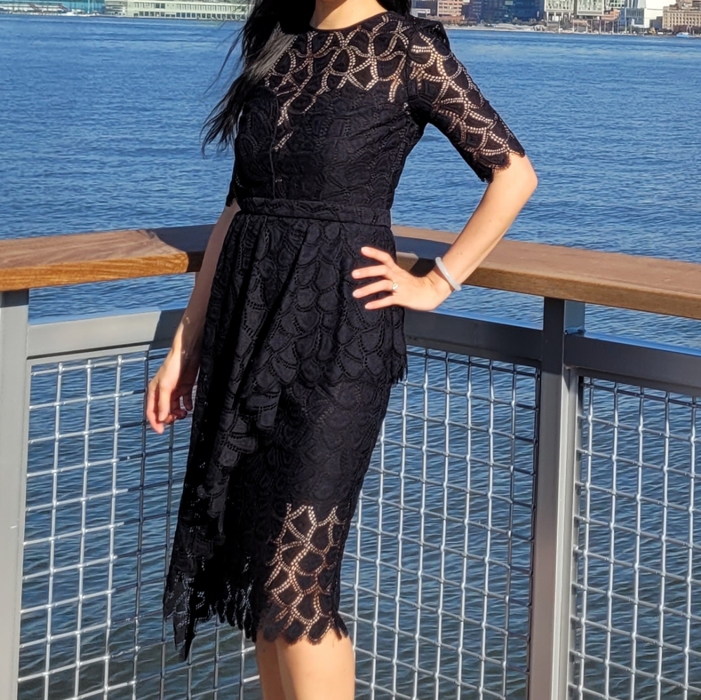 Milly Black Lace Midi Dress